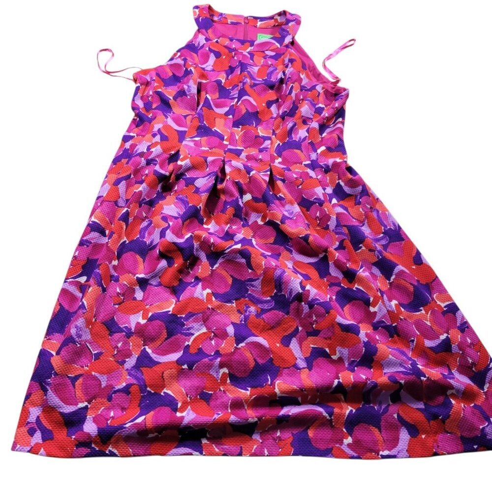 Pappagallo Dress Women's 14 Pink Tropical Sleevless Colorful Floral Lined